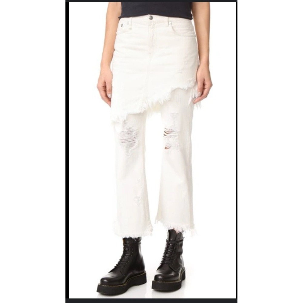 R13 Denim double classic‎ Skirt Overlay Distressed Ripped Cropped Jeans Women 26